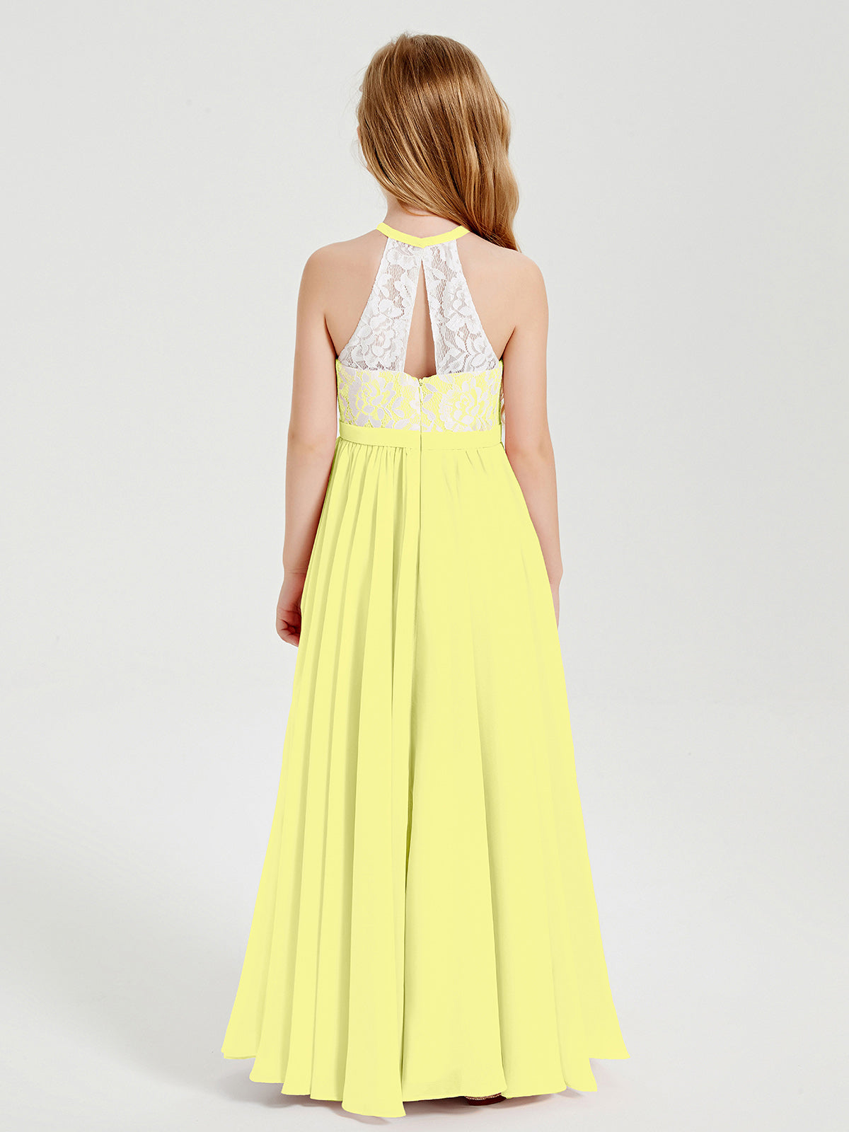 Lace Top Long Chiffon Bridesmaid Dresses Daffodil